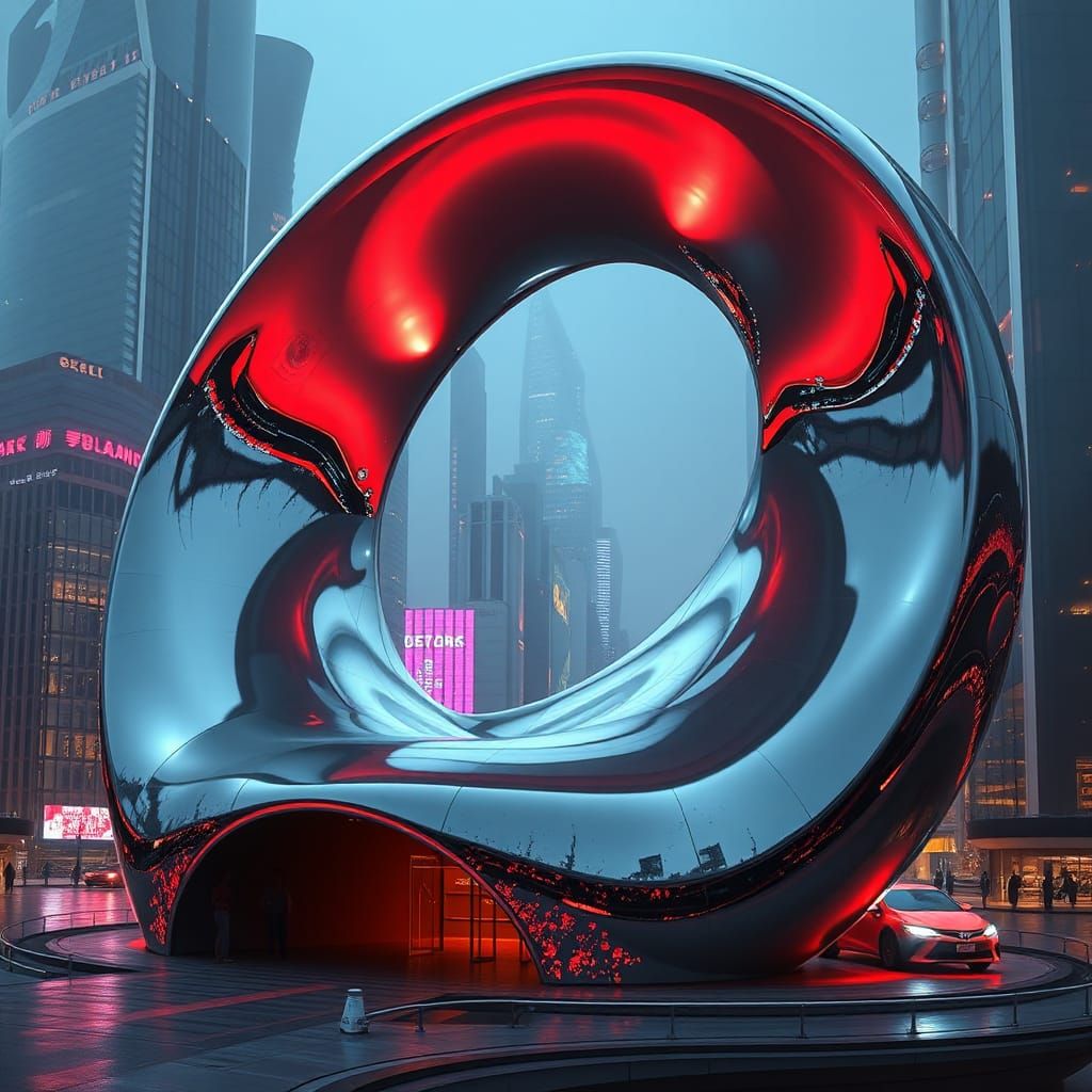 Futuristic Hyperboloid Structure in Retro-Futuristic Style