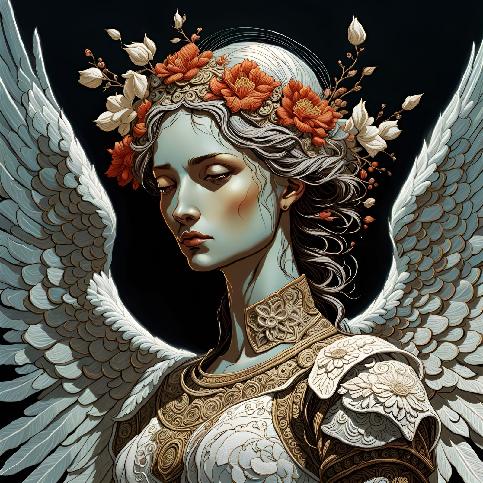 Detailed Embroidered Angel in Surreal Style