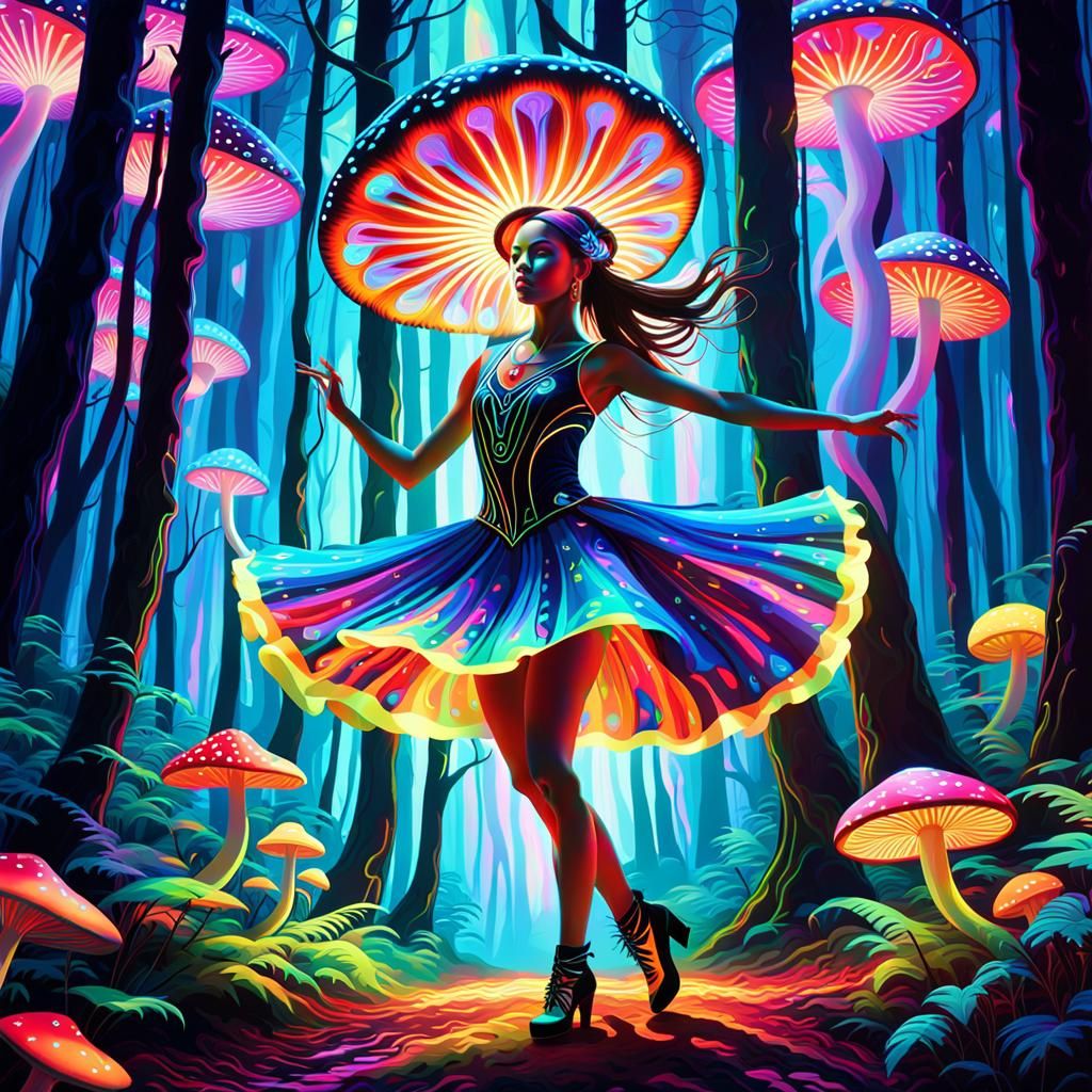 Psychedelic Rave Scene in a Neon Forest