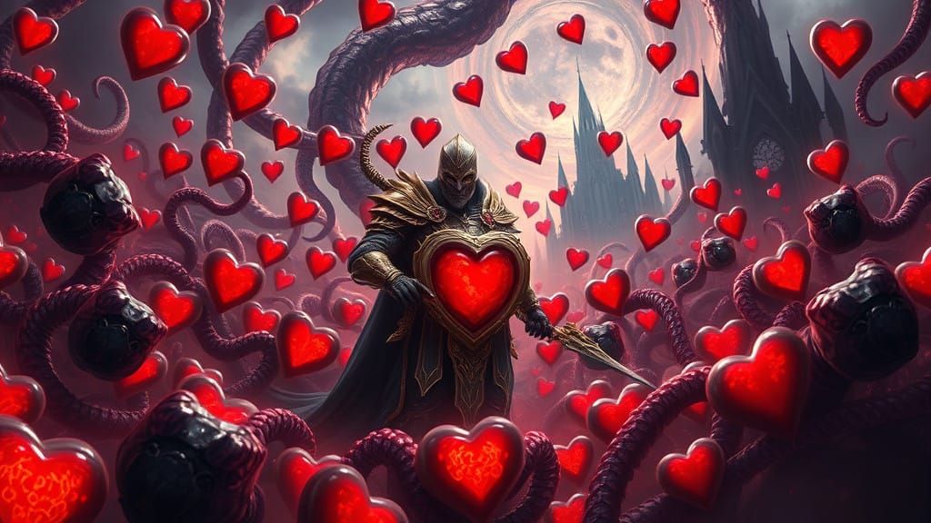Warrior Defies Endless Horde in Heart-Shaped Vortex
