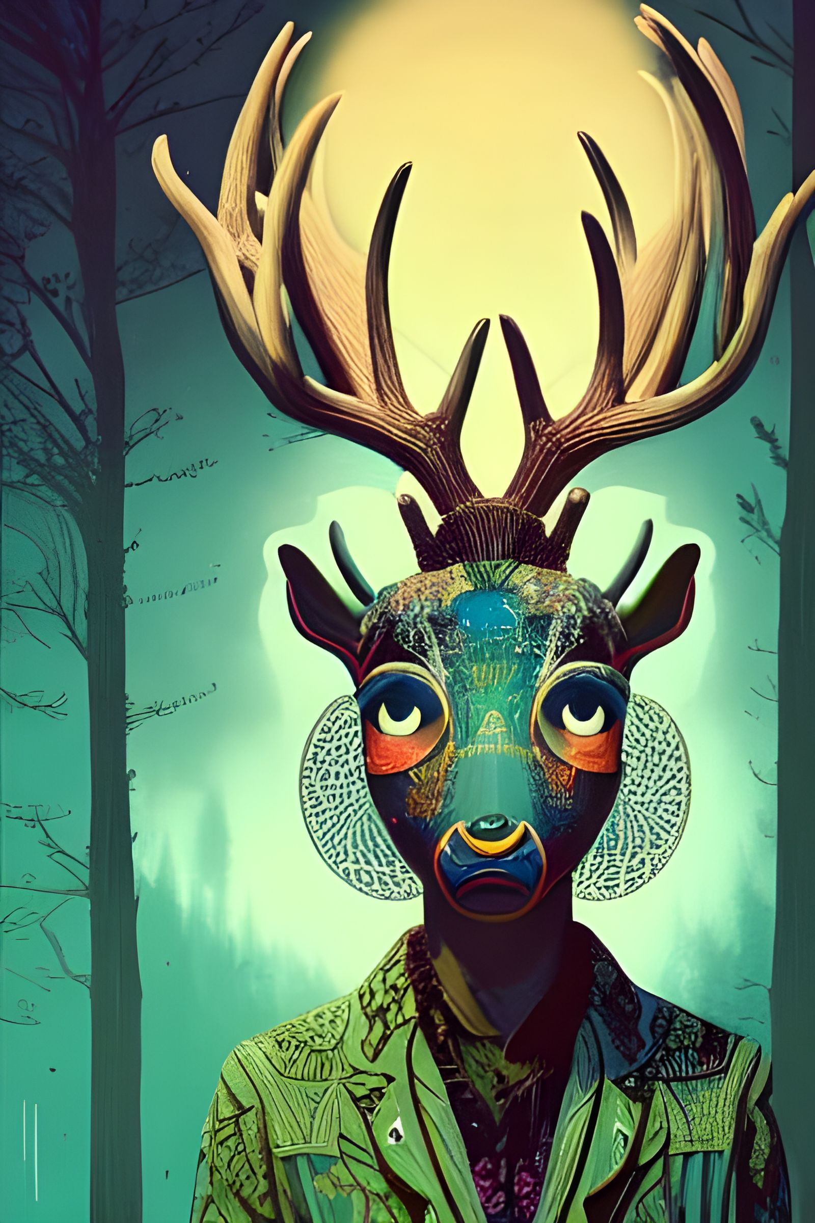 Anthropomorphic Deer God: Intricate Matte Photography