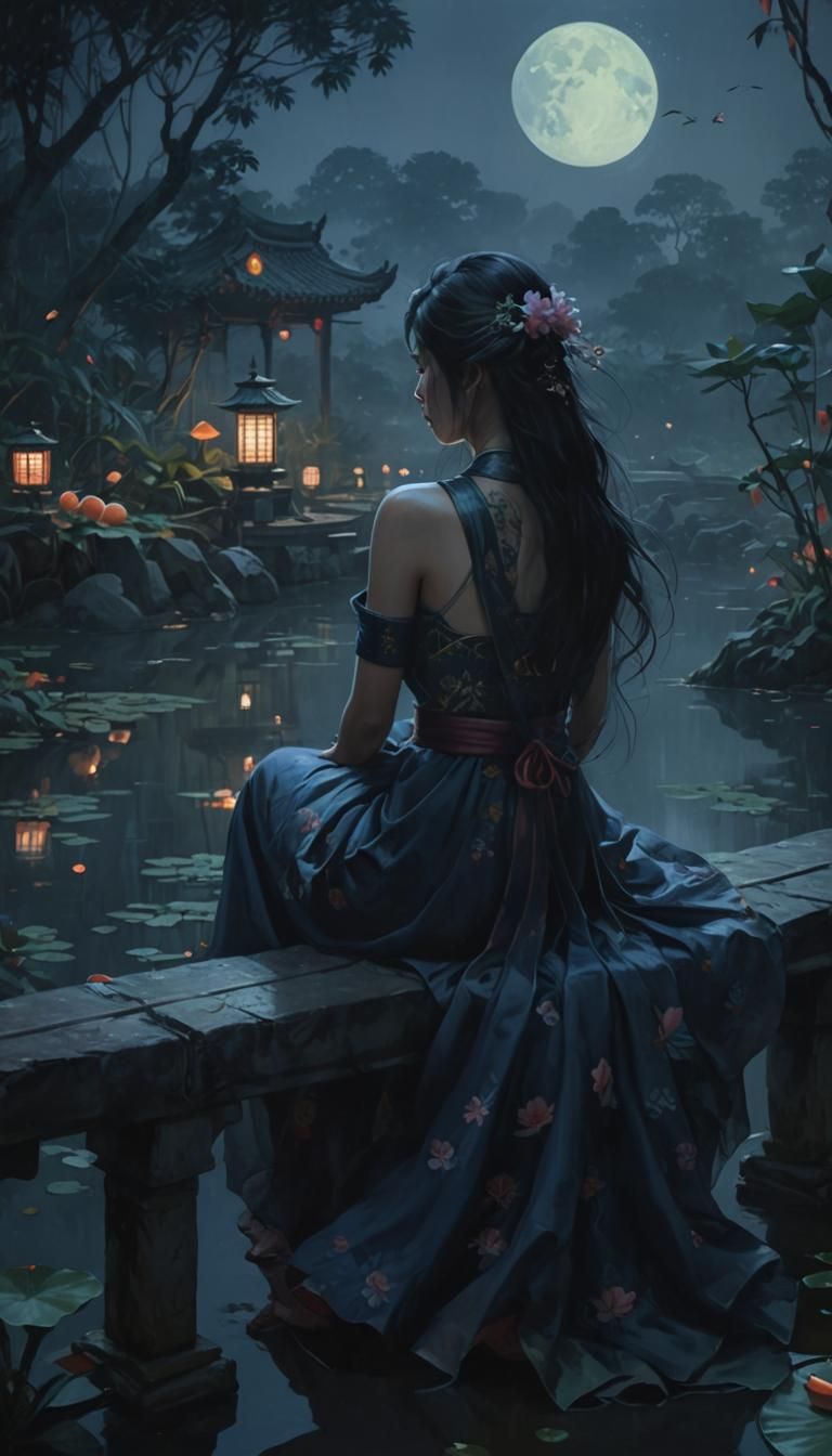 Twilight Pond: Vietnamese Art with Lotus Lanterns