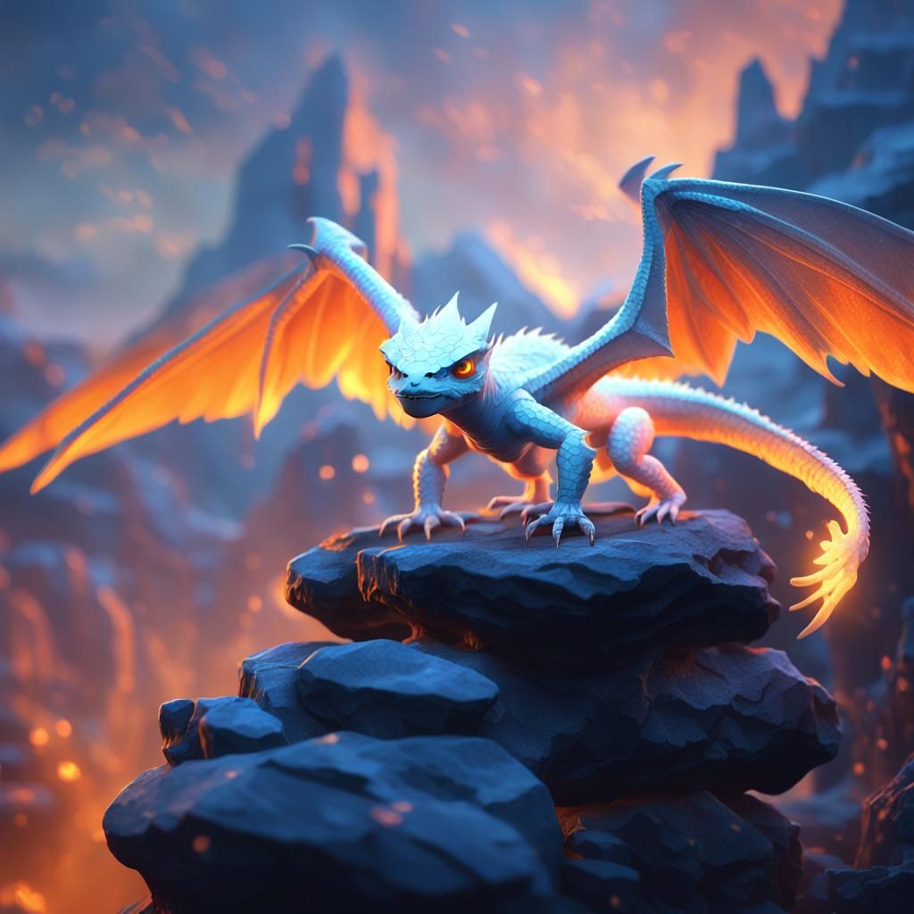 White Reptile Imp with Wings in Low-Poly Style