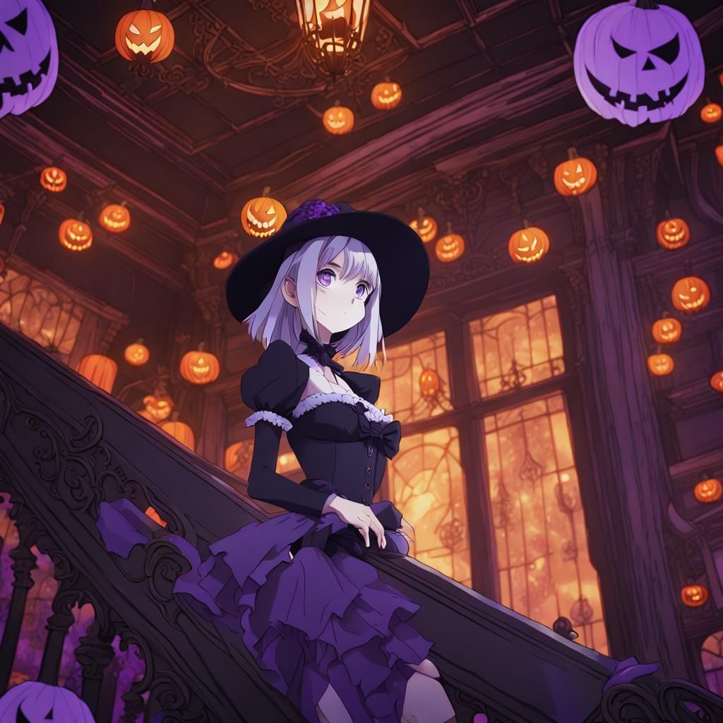 Halloween Anime Girl in Haunted Mansion