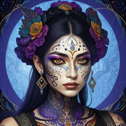 Mystical Woman with Vibrant Face Art