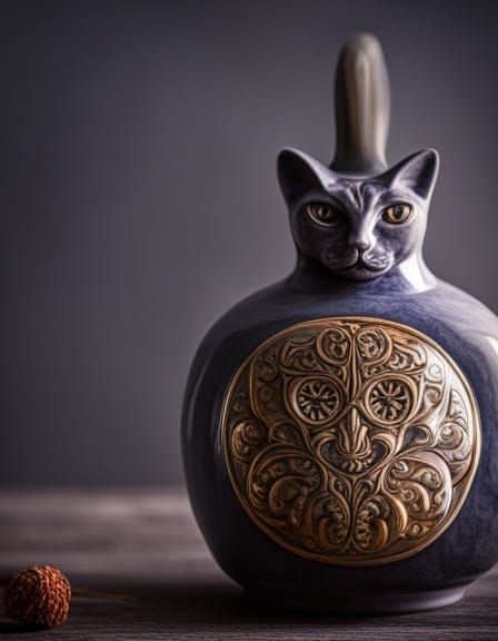 Ceramic Cat Potion Bottle in Hyperrealistic Style