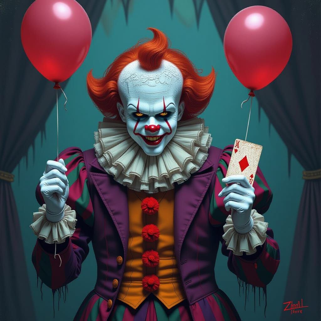 Pennywise Joker Hybrid in Dark Gothic Digital Painting