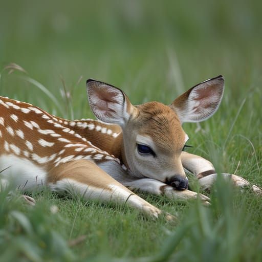 Whitetail Deer Fawn Asleep in Tall Grass