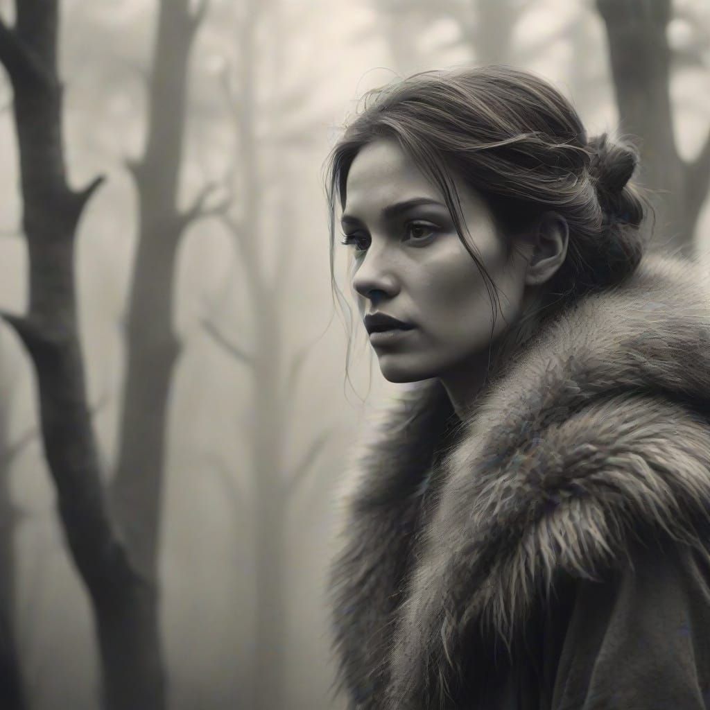 Ethereal Portrait of a Mysterious Woman in Misty Forest