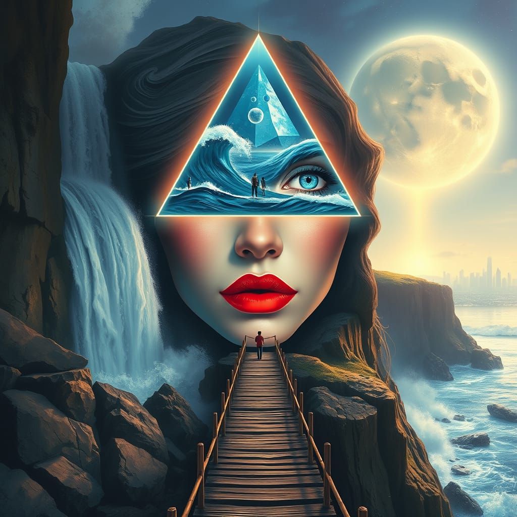 Surreal Colossal Face Emerges in Futuristic Landscape