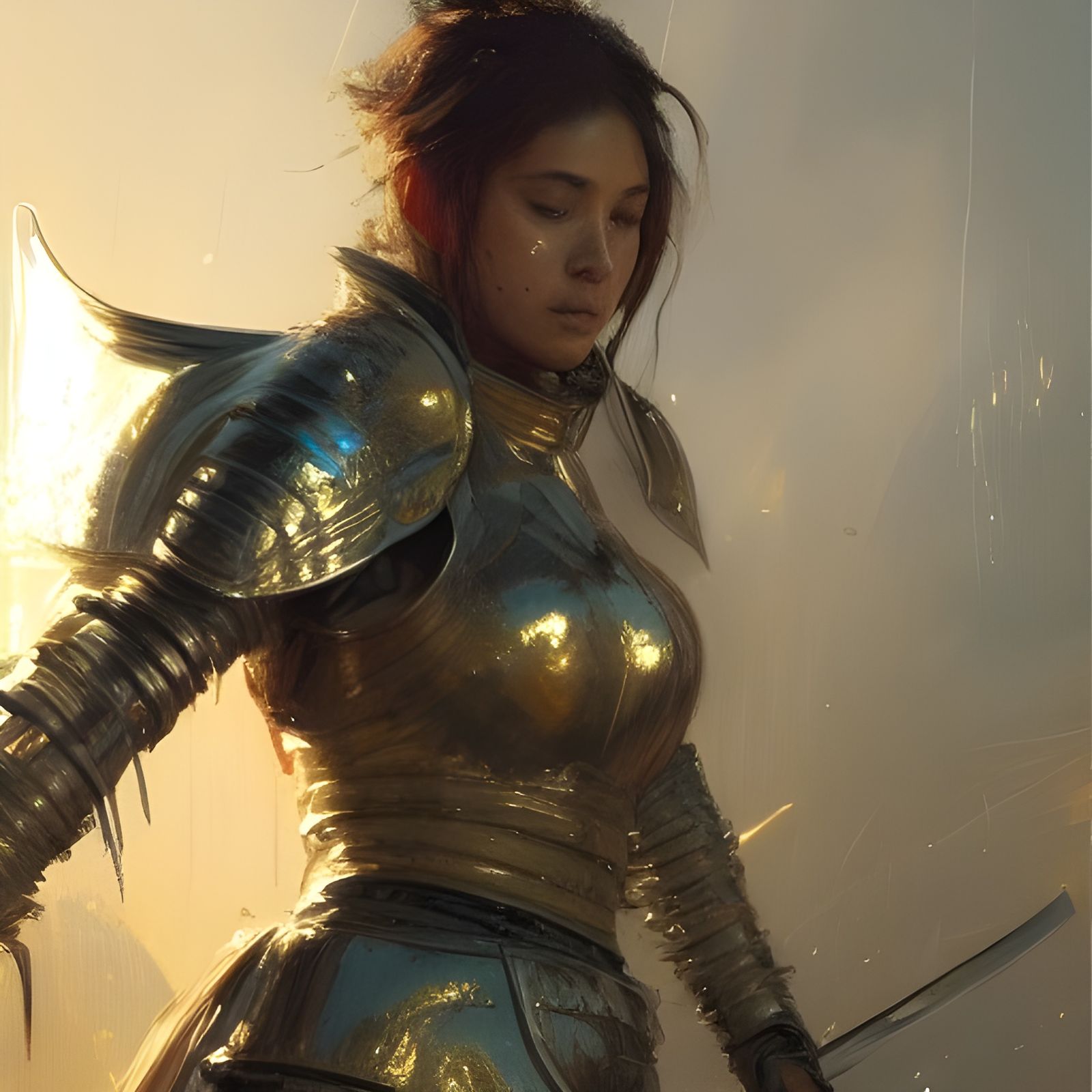 Photorealistic Female Knight in Golden Hour