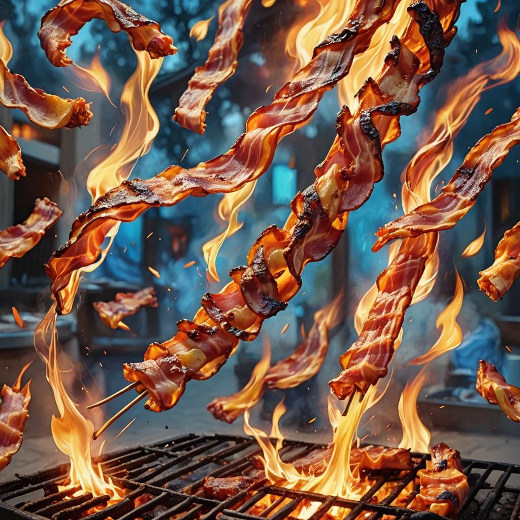 Bacon Dancing on a Grill: Fantasy Concept Art