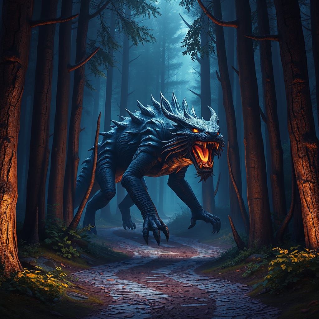 Dark Fantasy Manticore Masterpiece in Forest Landscape