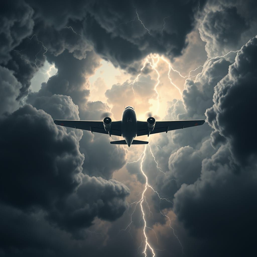 Airplane Plunges into Turbulent Stormy Sky