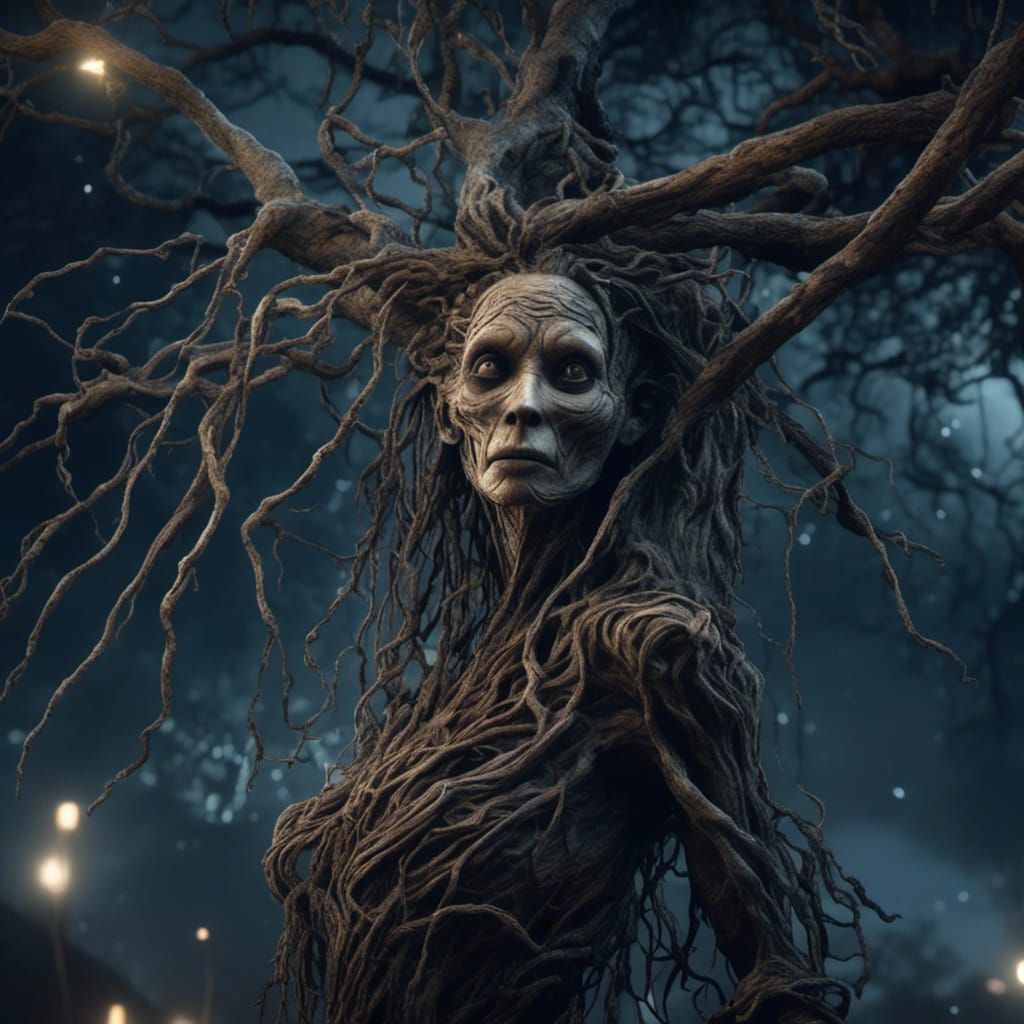 Hyperrealistic Dryad in Moonlight