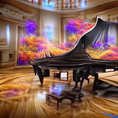 Grand Piano in Magical Music Room: Digital Art