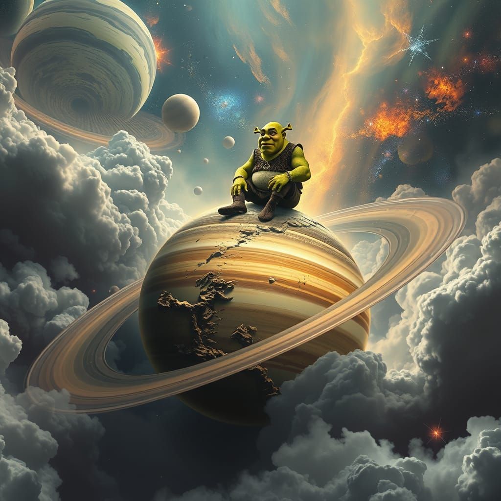 Cosmic Ogre Amidst Saturn's Swirling Vortex