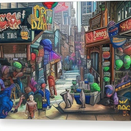 Colorful Impressionist City Street Scene