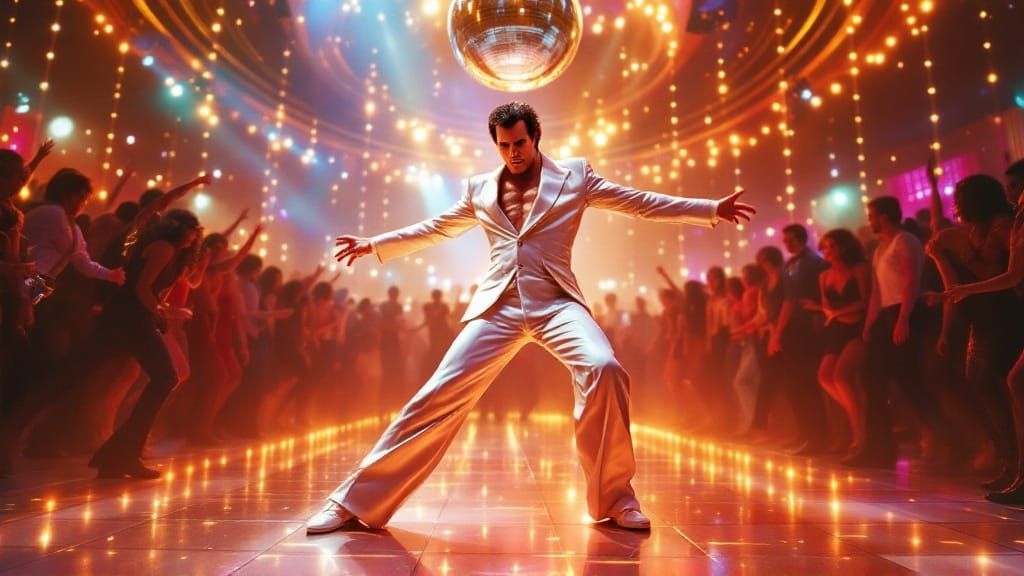 Disco Icon Struts His Stuff Under Glittering Lights