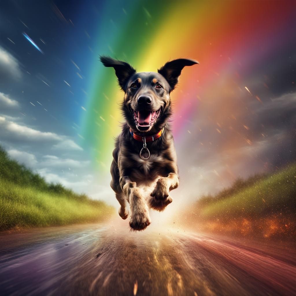 Dog Runs on Rainbow Bridge in Space