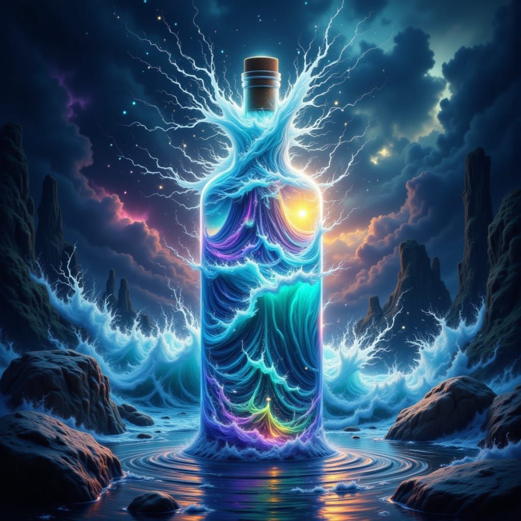 Stormy Ocean Waves Captured Inside a Bottle