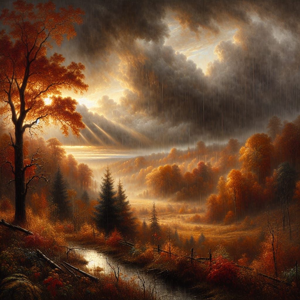 Misty Autumn Sunset in Late 19th-Century Realism Style