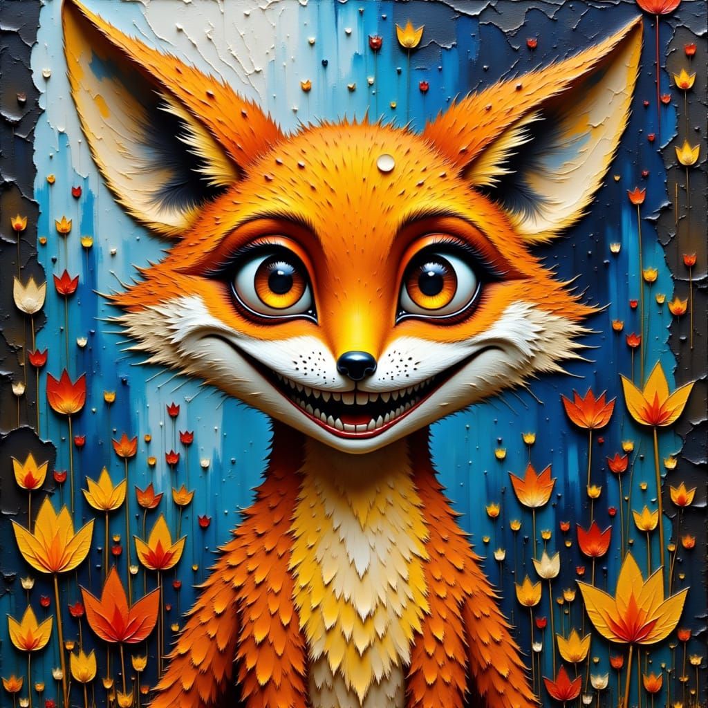 Vibrant Anthropomorphic Fox in Urban Garden