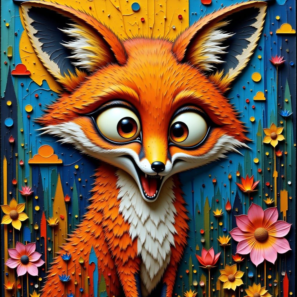 Surreal Modern Fox in Vibrant Urban Garden