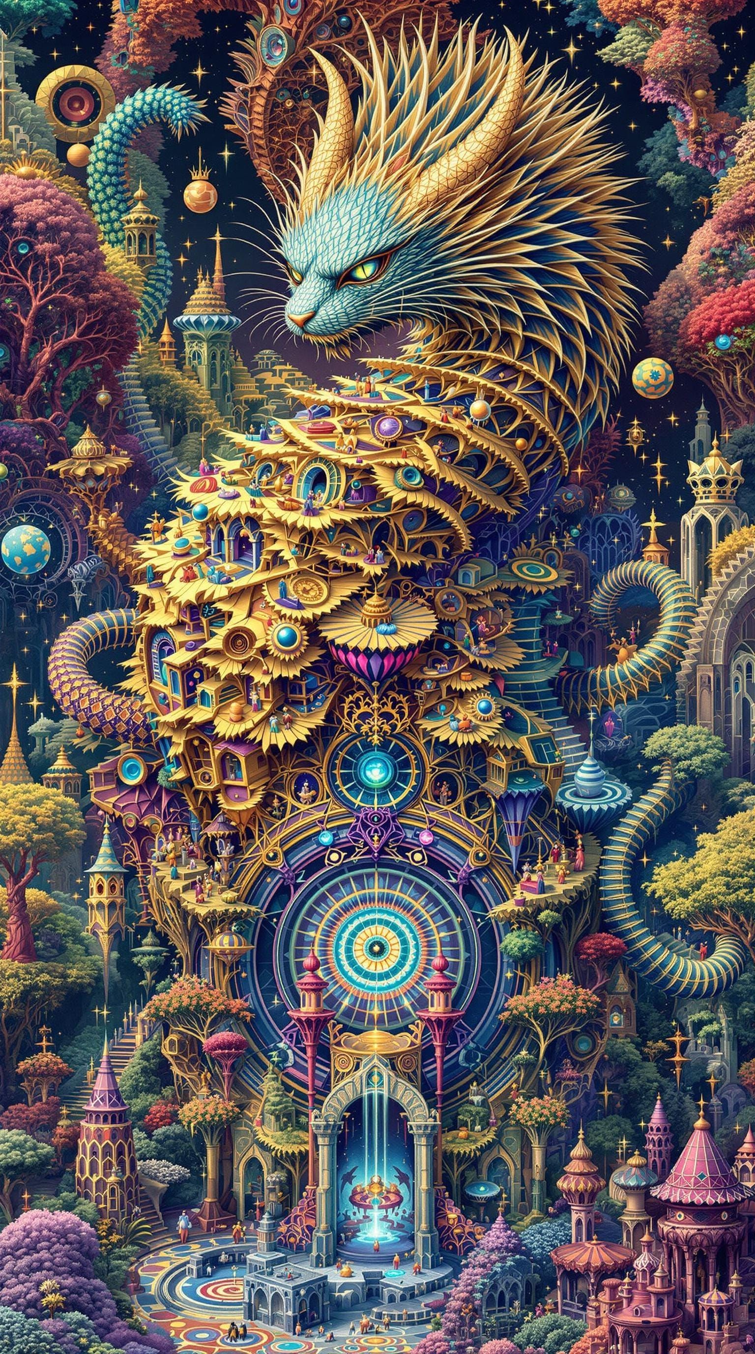 Psychedelic Dragon-Cat Megastructure in Fractal Landscape