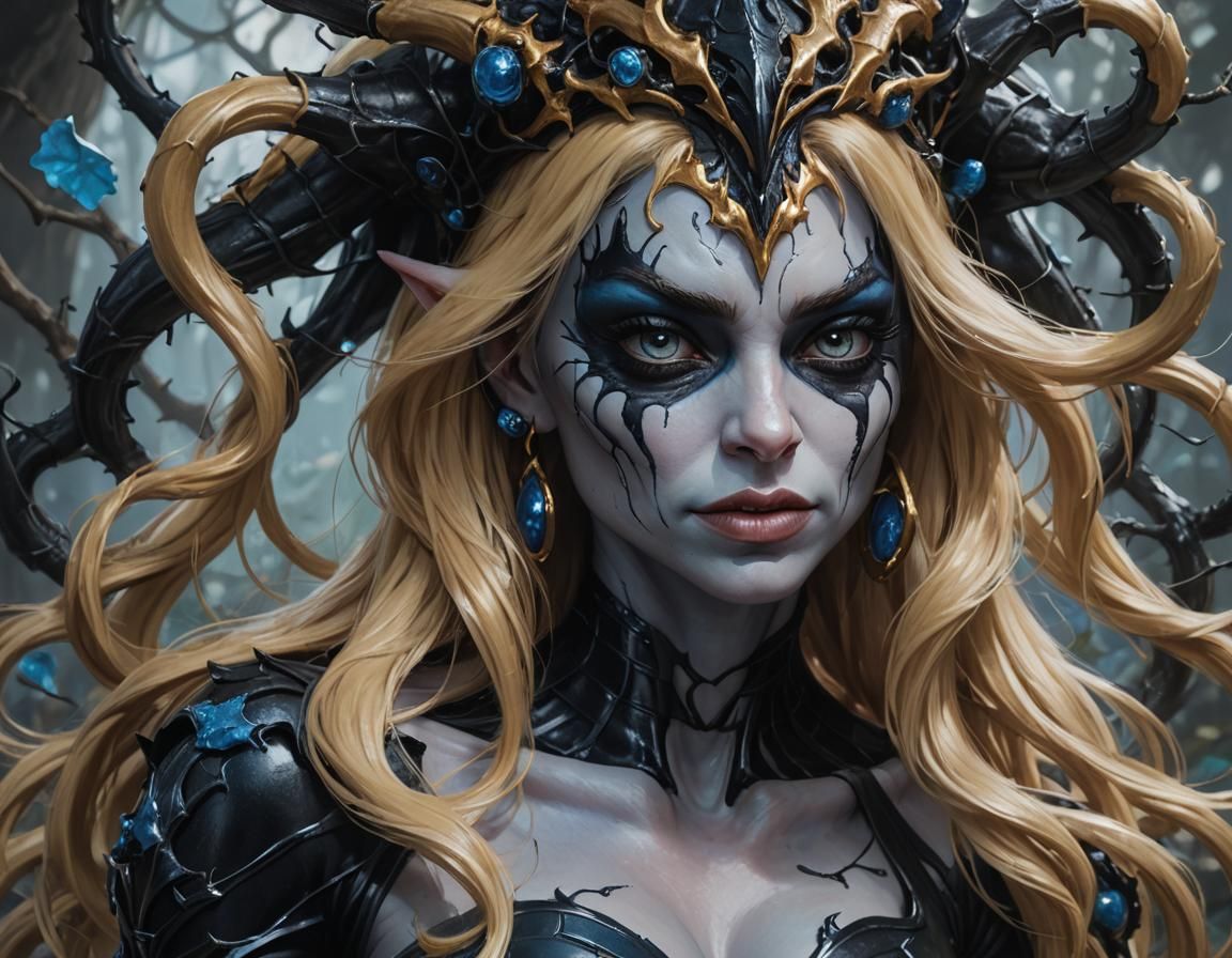 Smurfette as Klyntar Symbiote: Detailed Digital Portrait