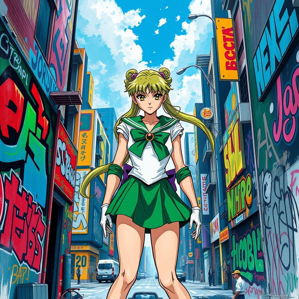 Sailor Jupiter in Dynamic Cityscape