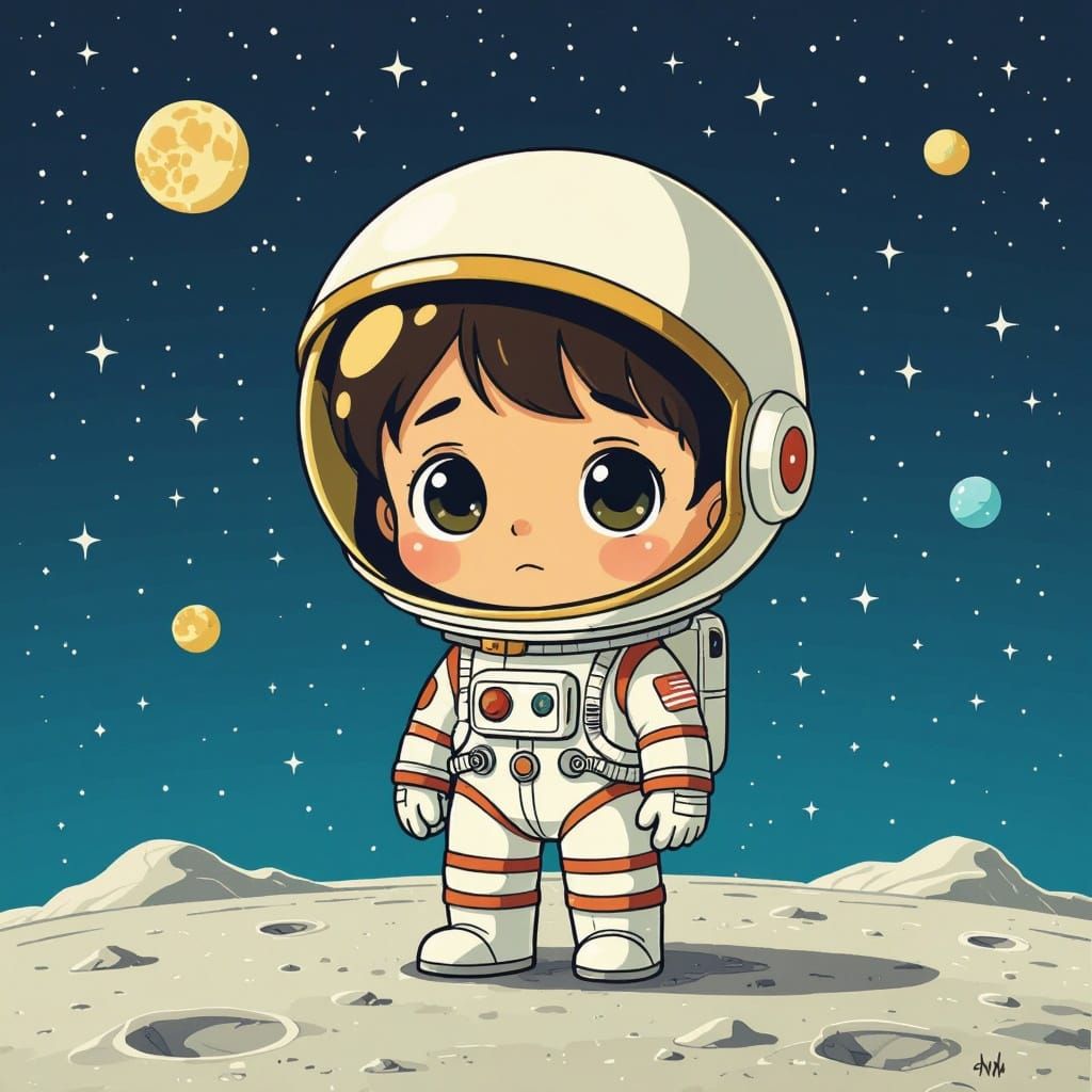 Whimsical Astronaut Lost on the Moon's Barren Surface