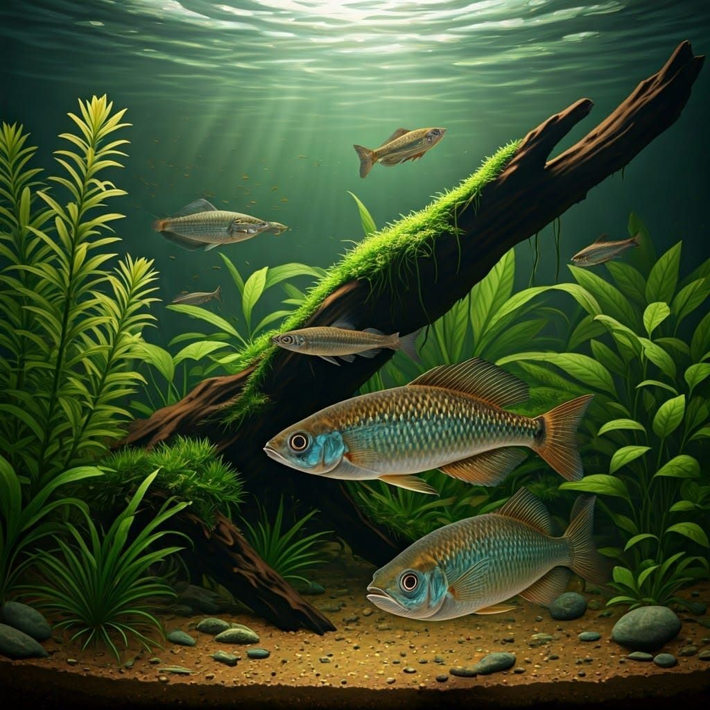 School of Majestic Freshwater Fish in Amazonian Aquatic Scen...