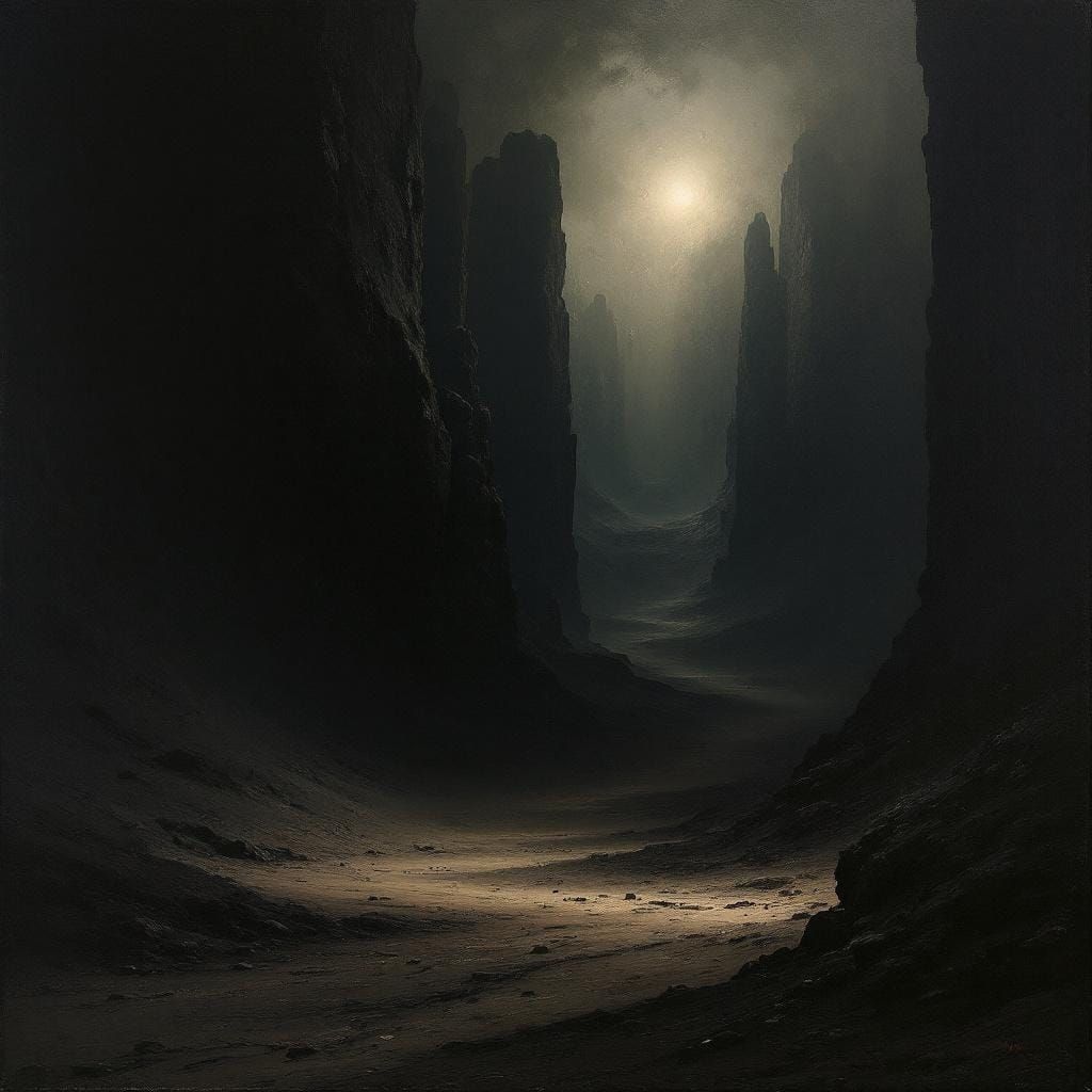 Ominous Dark Landscape Painting in Atmospheric Style