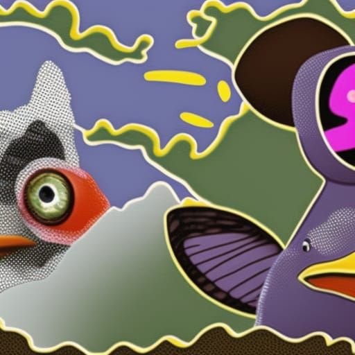 Surreal Duck-Cat Clown Creature Floating in Space