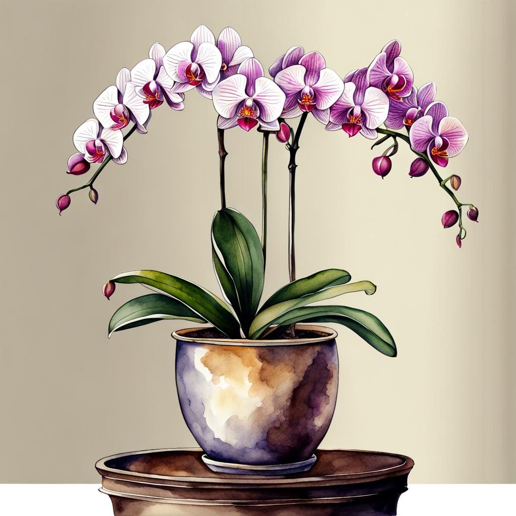 Realistic Watercolor of a Phalaenopsis Orchid