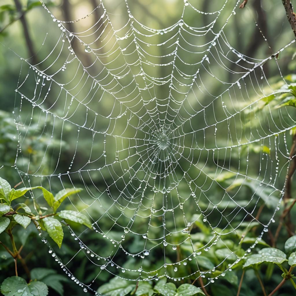 Dew Drops on Spiderweb: Impressionist Watercolor Art
