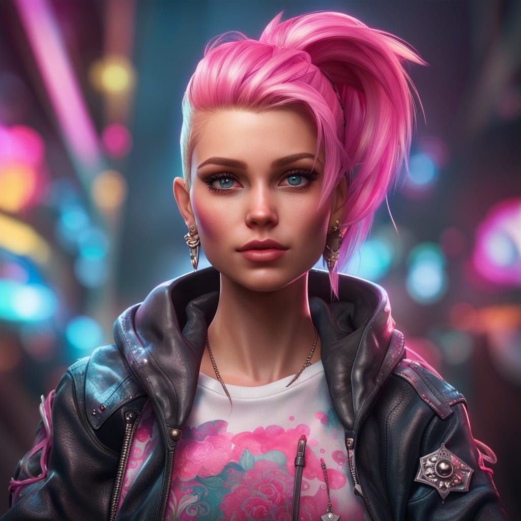 Punk Teenage Barbie Portrait in Art Nouveau Style