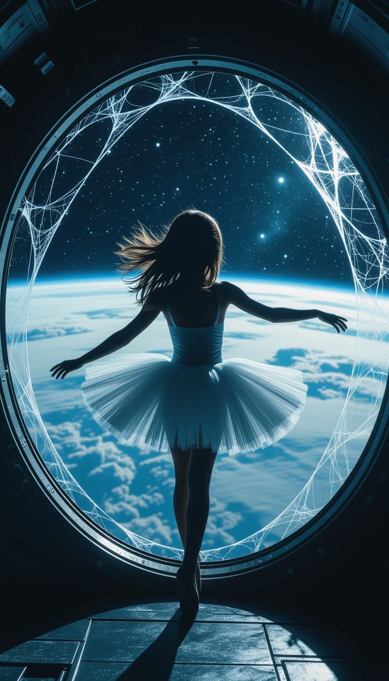 Ghostly Ballerina Dances by Spaceship Window