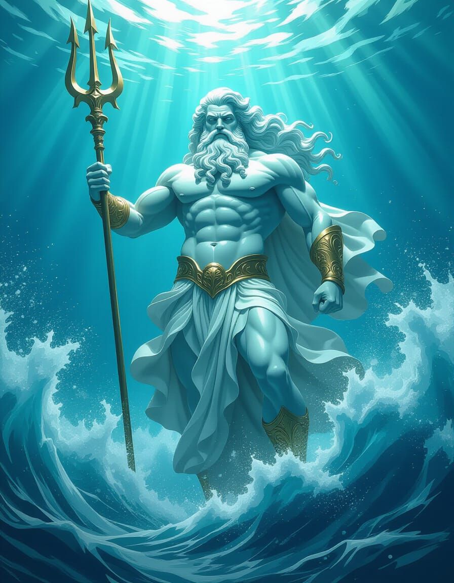 Majestic Poseidon Statue in Epic Fantasy Art Style