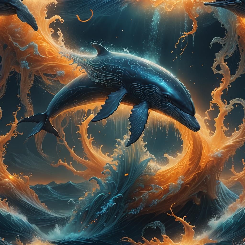 Ghost Whale Breaching Mystical Ocean in Digital Painting