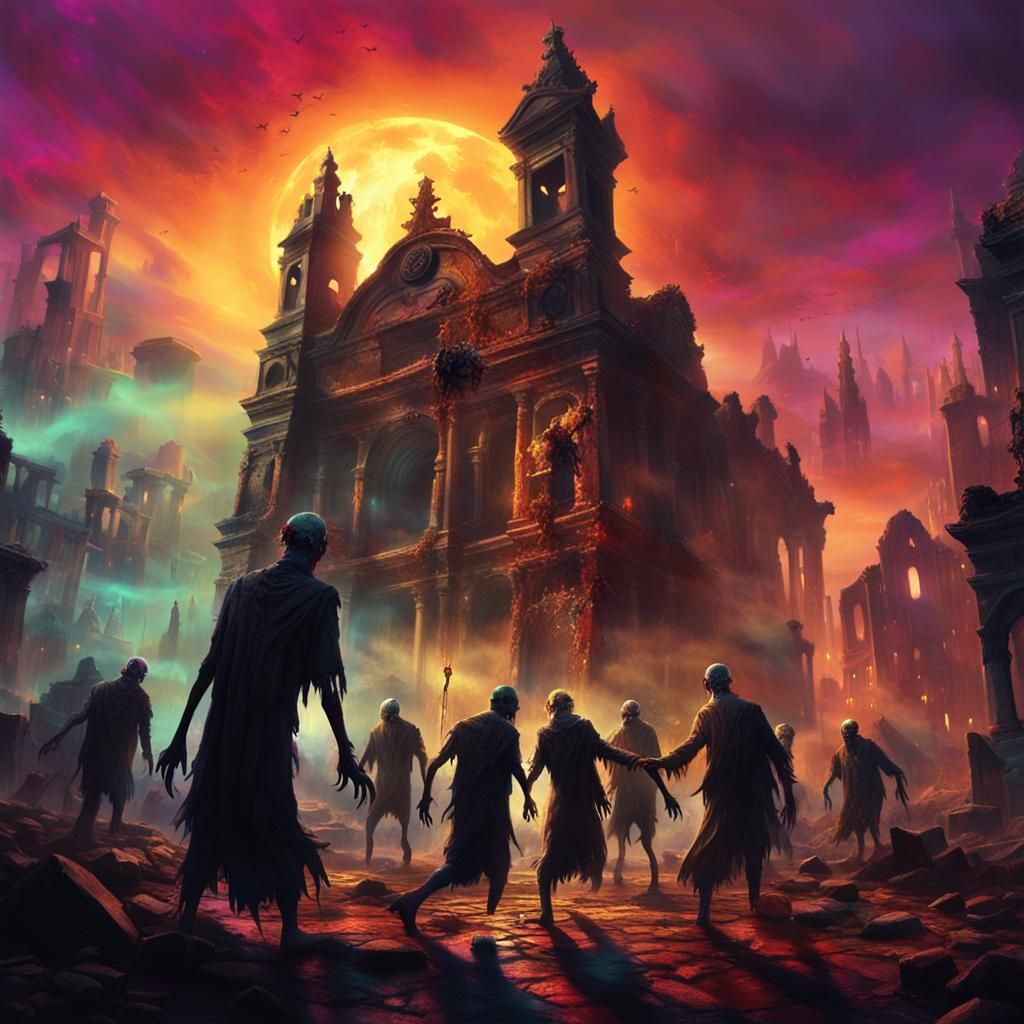 Vibrant Zombies Dance in a Ruined City of Gold