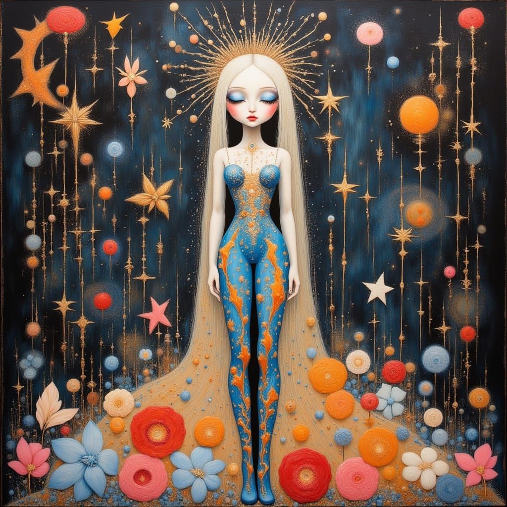 Ethereal Woman Amidst Celestial Swirls