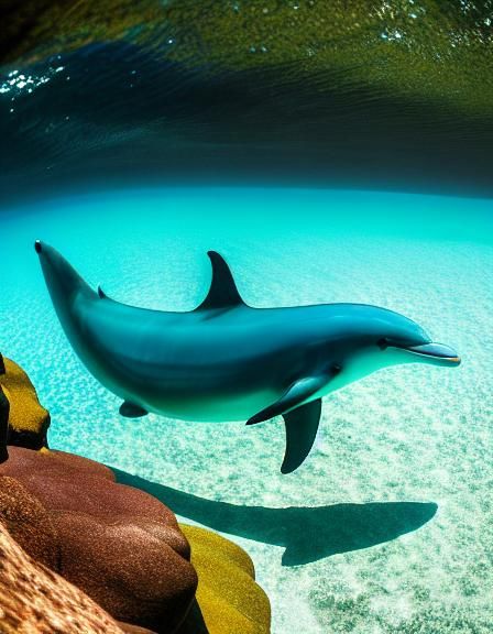 Dolphins Swimming in Sunlit Ocean Cave
