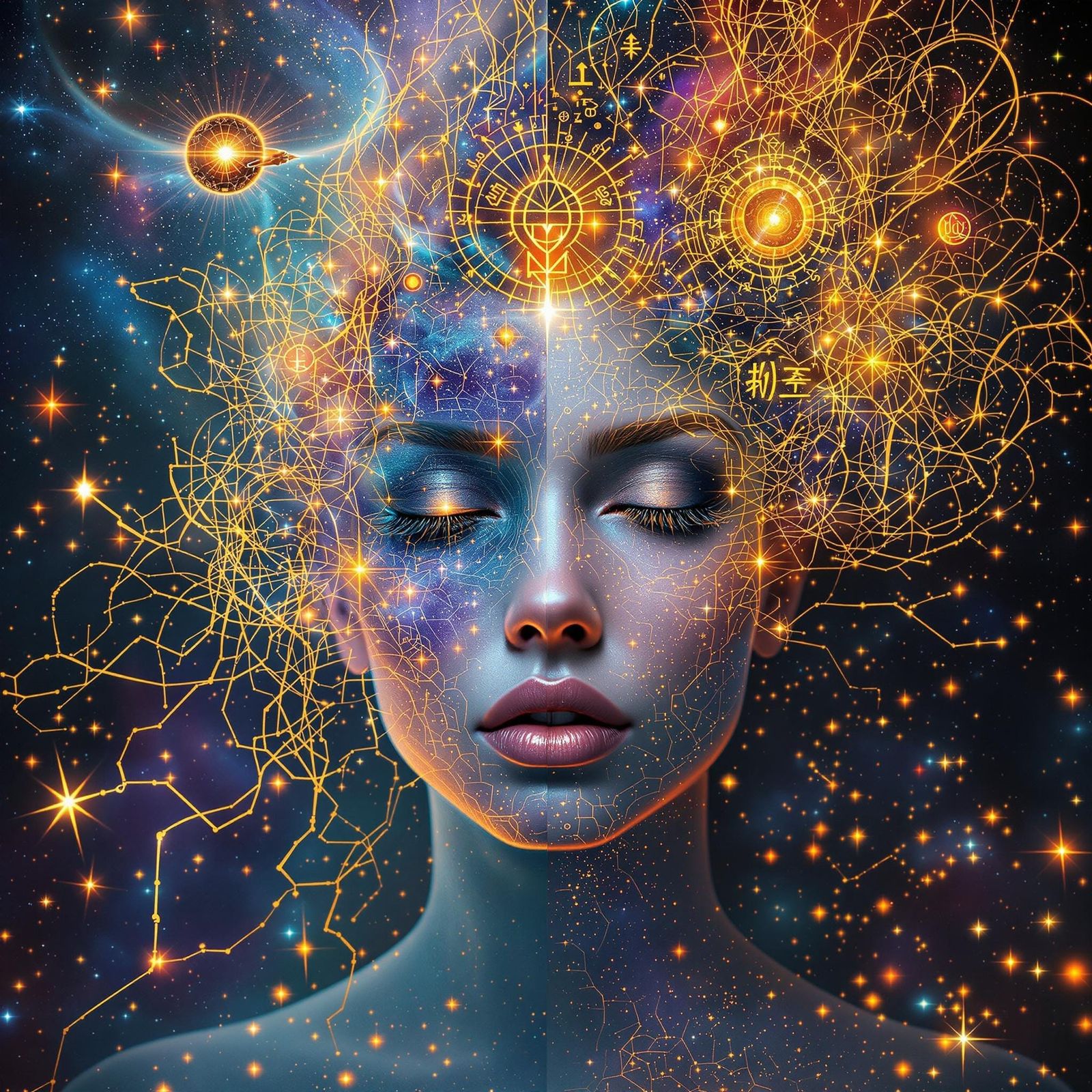 Mystical Goddess Emerges from Cosmic Collision in Cyberpunk....