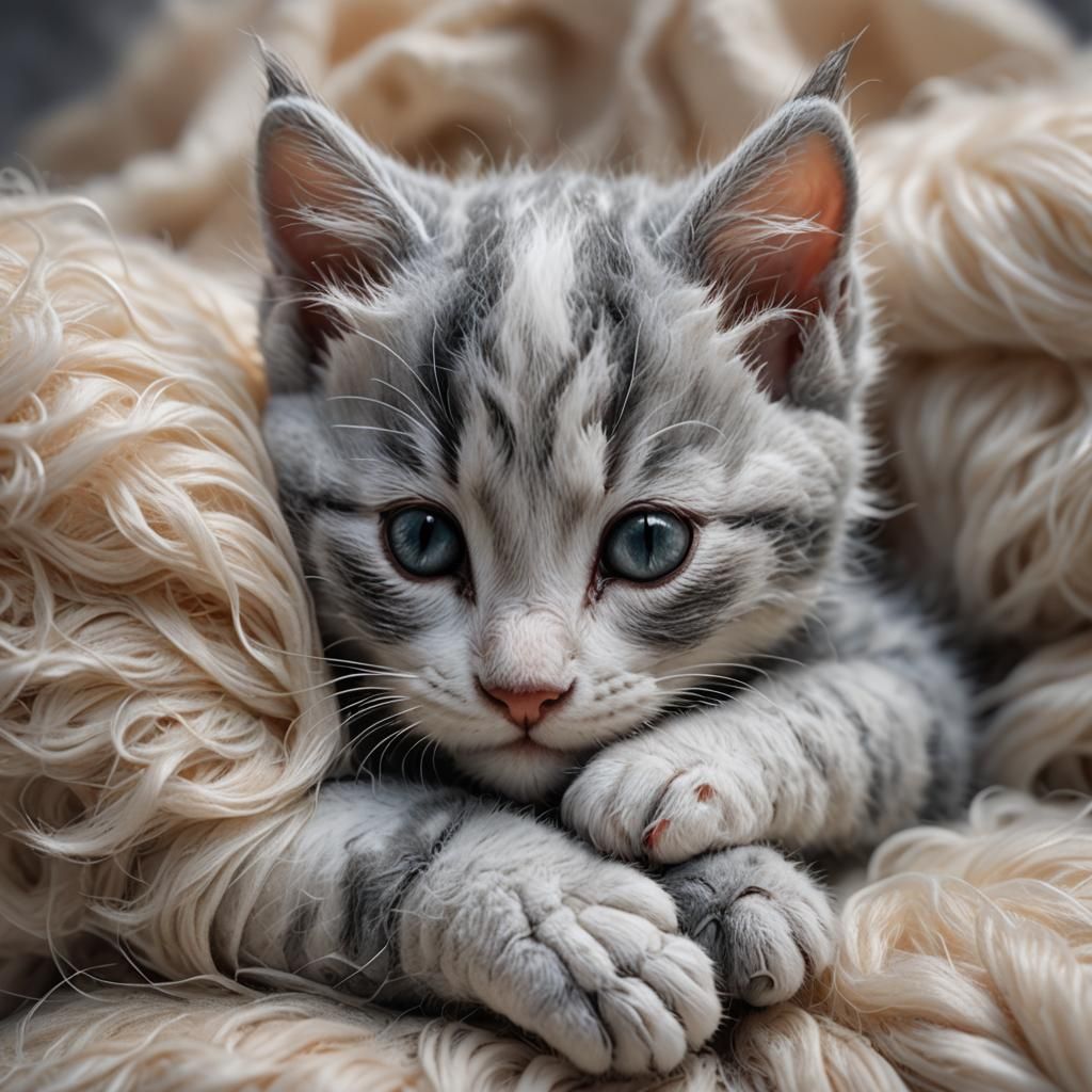 Miniature Felt Kitten Sleeping: Fantasy Concept Art