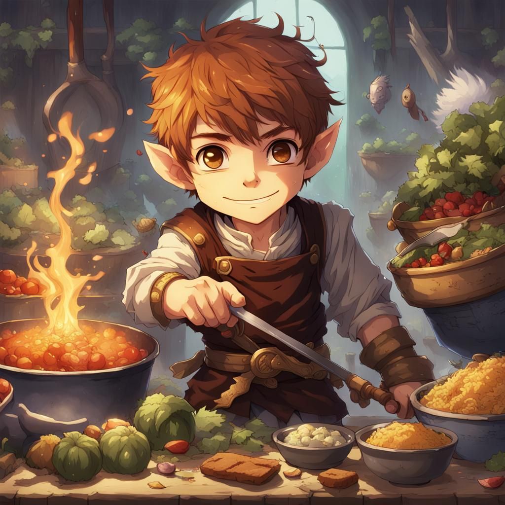 Anime Fantasy Halfling Fighter Cooking Monsters