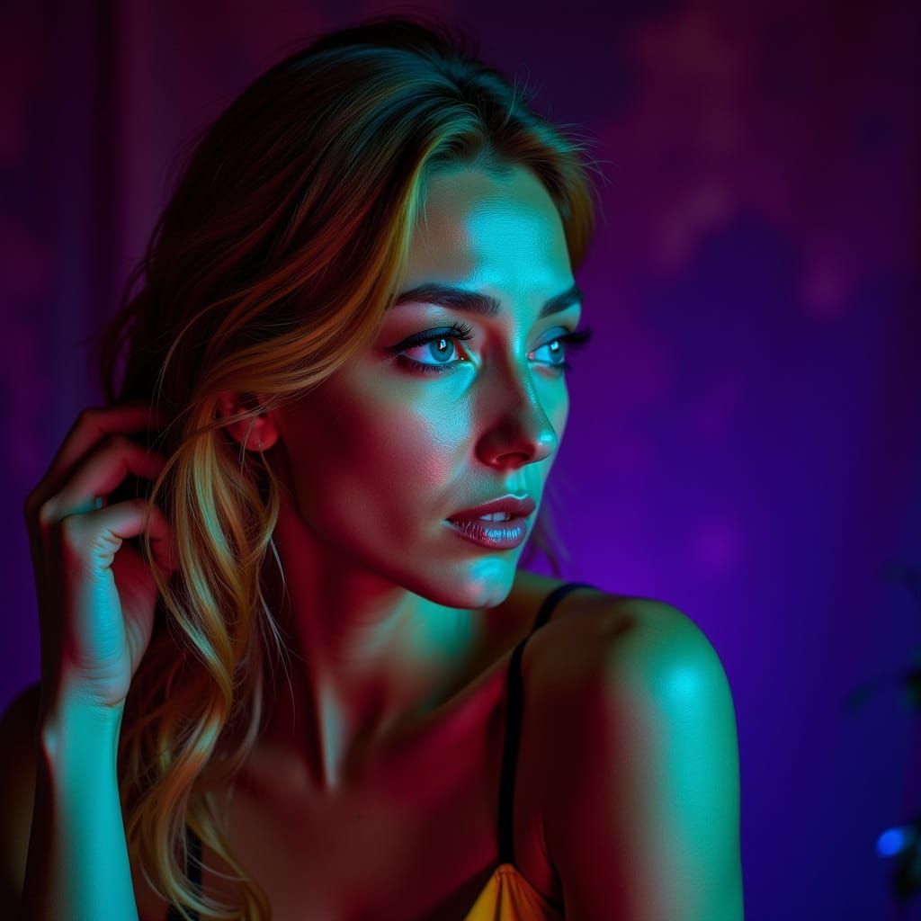 Film Noir Heroine in Vibrant Colors