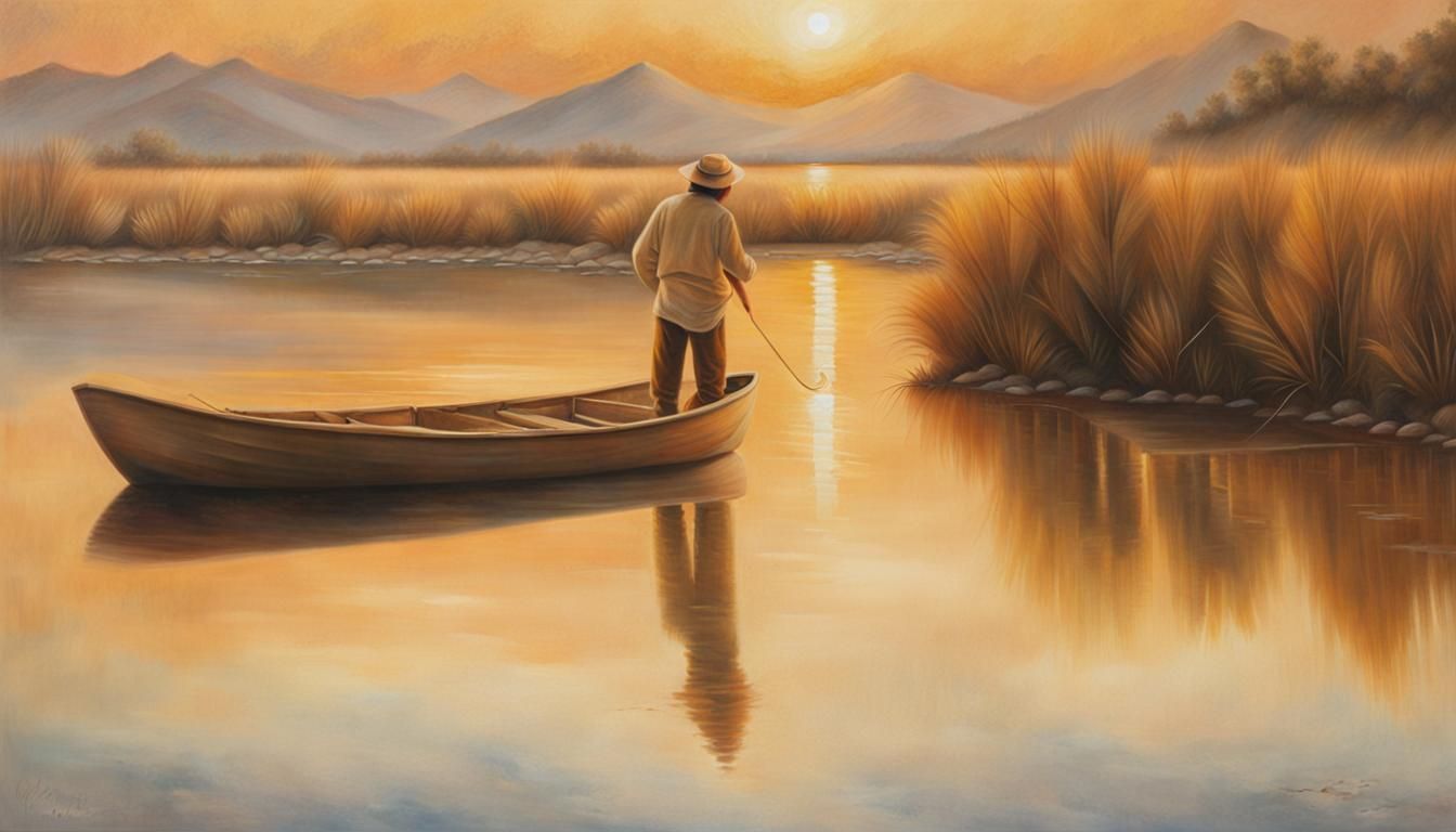 Fisherman on the Brahmaputra: Oil Painting