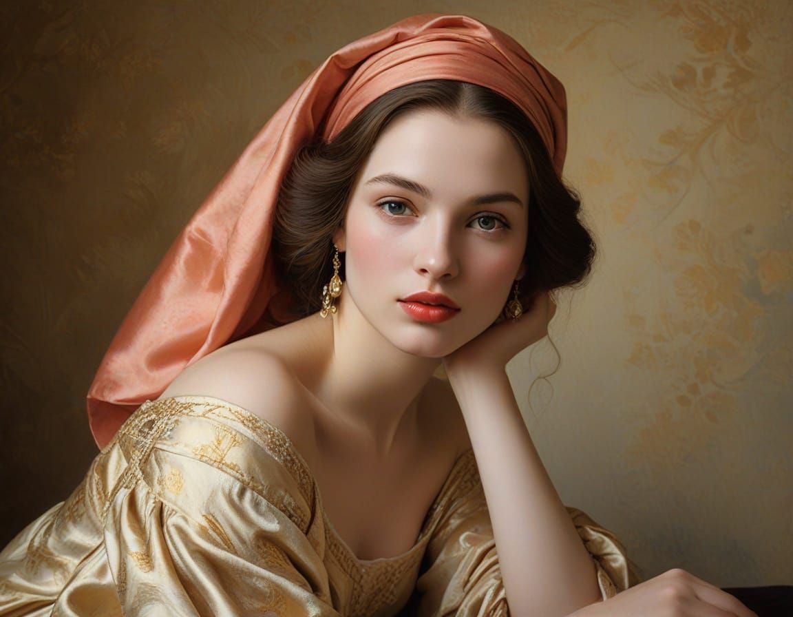 Ethereal Lady in Warm Golden Light, an Impressionist Masterp...